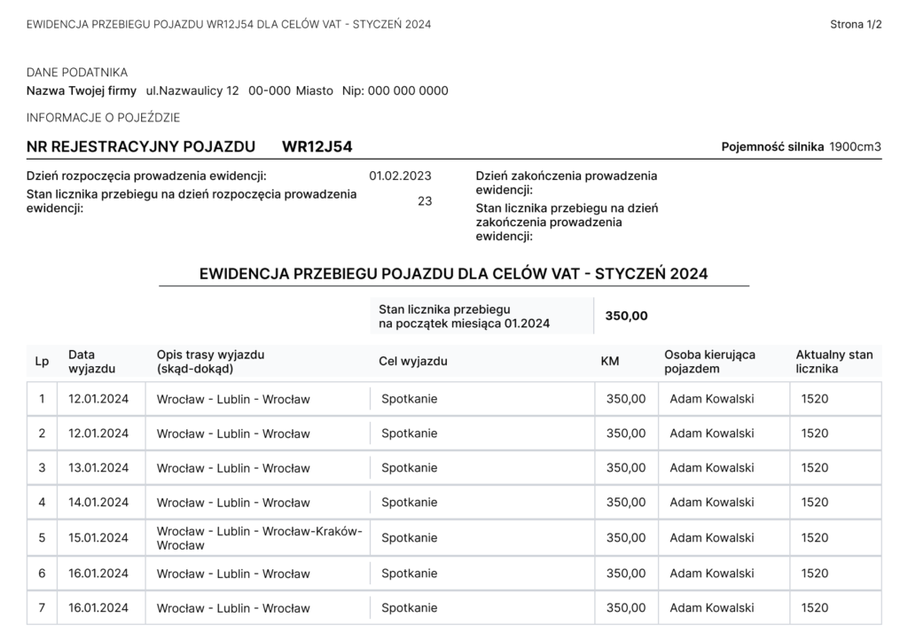 Stawki obowiązujące w 2024 - Program do ewidencji przebiegu pojazdu online