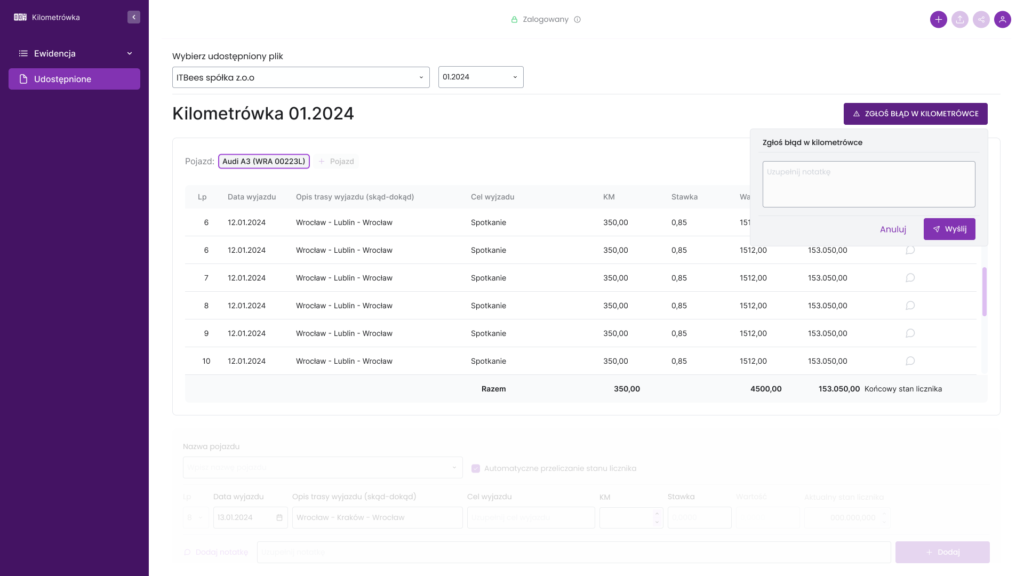 Kilometrówka 2024 program do ewidencji kilometrówki online